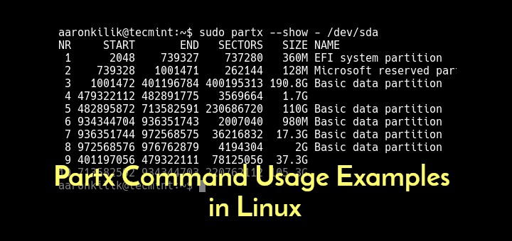 Linuxの8 PARTXコマンドの使用例