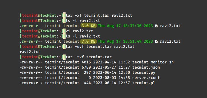 LinuxのTar Archiveでファイルを追加、削除、更新する方法